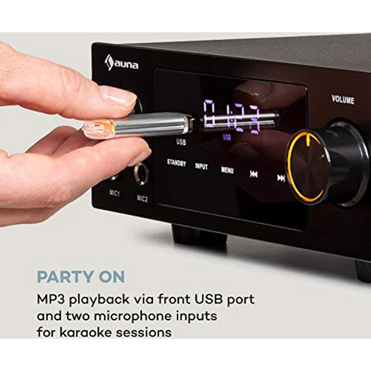 AMP-2 DG Stereo-Hifi-Verstärker 2x50W RMS BT-USB opt. & coax. Digital-In LED-Display Fernbedienung schwarz – Bild 5