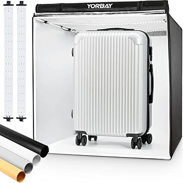 Yorbay Fotostudio Set 80 x 80 x 80cm CRI 95+ LED-Fotobox Lichtbox Lichtwürfel inkl. 4 PVC-Hintergrundfolien (schwarz, weiß, grau, warm-weiß)