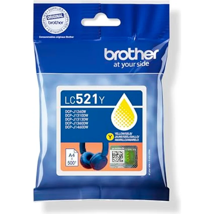 Brother LC-521Y Tintenpatrone, gelb, bis zu 500 Seiten, kompatibel mit DCP-J1260W und J1310DW – Bild 1
