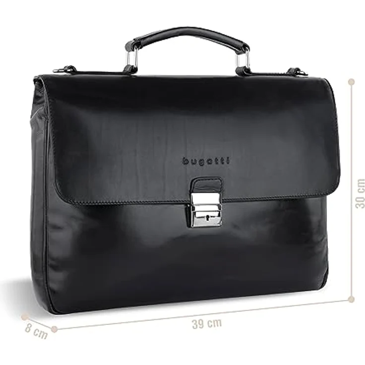 bugatti Aktentasche Romano, elegante Herren Briefcase für Laptops bis 15.6 Zoll, Schwarz, Maße 40 x 28 x 7 cm – Bild 2