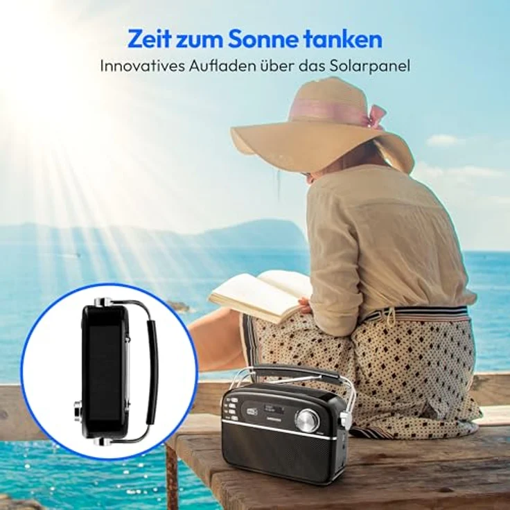 MEDION E66809 DAB Plus tragbares Solar Radio (Retro Design, Bluetooth, DAB+ UKW, integrierter Akku, Schwarz) – Bild 5