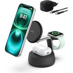 Belkin UltraCharge Pro Qi2 Induktive Ladestation, 25W, 3 in 1 Ladegerät für iPhone 16, Apple Watch, AirPods, mit ChillBoost Kühltechnik und 45-W-Adapter – Schwarz