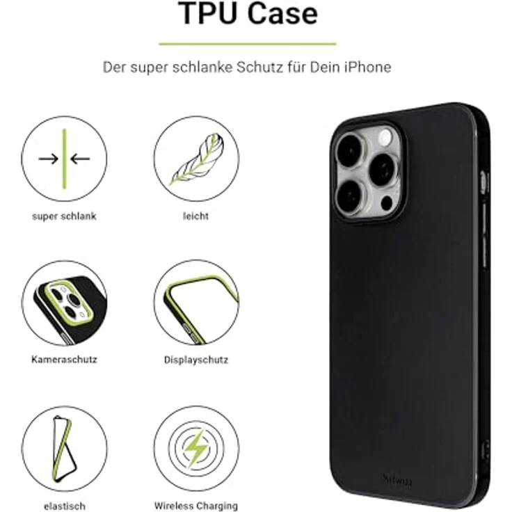 Artwizz TPU Case Schutzhülle kompatibel mit iPhone 15 Pro Max - Elastische Hülle, Kratzresistent, Ultra-Dünn - Matt-Schwarz – Bild 5