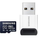 Samsung PRO Ultimate microSD Speicherkarte (MB-MY512SB/WW), 512 GB, UHS-I U3, Full HD & 4K UHD, 200 MB/s Lesen, 130 MB/s Schreiben, für Smartphone, Drohne oder Action-Cam, inkl. USB-Kartenleser