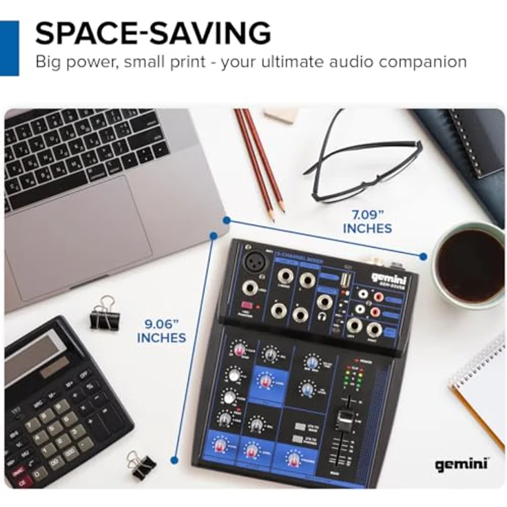 Gemini Sound GEMINI GEM 05 USB USB Mixer / Bluetooth / USB Media Player / Streaming / 5 Kanäle / Phantomspeisung, Niedriger Rauschen / 1 mic pre / Eingebaute Verzögerung FX / 2-Band-EQ – Bild 4