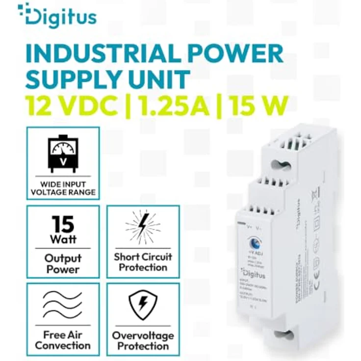 Digitus Step-Shape DIN-Rail Netzteil 12V / 1.25A / 15W, Ultra-Slim, Class II, 90-264V für Server, Innenbereich – Bild 2