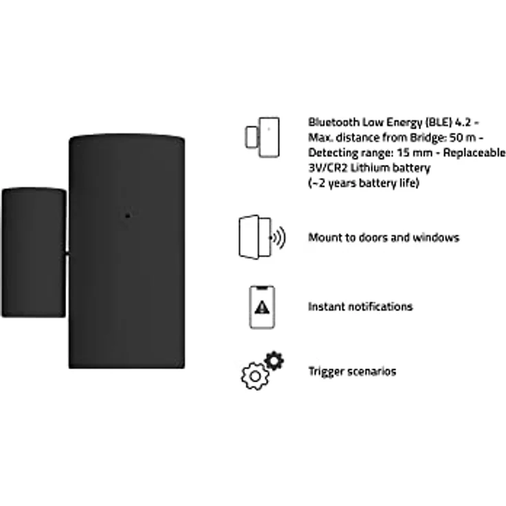 Hombli Smart Sensor Set, kabelloser Bewegungsmelder, kabelloser Tür- und Fenstersensor und Hub für kabellose Sensoren, batteriebetrieben, Push-Benachrichtigung auf Ihrem Smartphone, schwarz – Bild 3