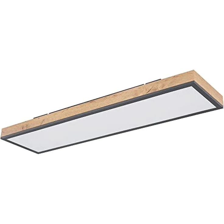 Globo Deckenleuchte Designleuchte, Holzoptik weiß opal graphit, 1x LED 24 Watt 1500 Lumen warmweiß, HxLxB 6,5x80x20 cm