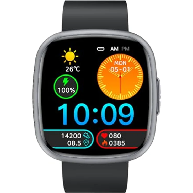 Knauermann NEO 2 (2025) - Gesundheitsuhr Smartwatch in Schwarz - EKG, HRV, Blutdruck, Schlafapnoe, Bluetooth, Silikonband – Bild 1