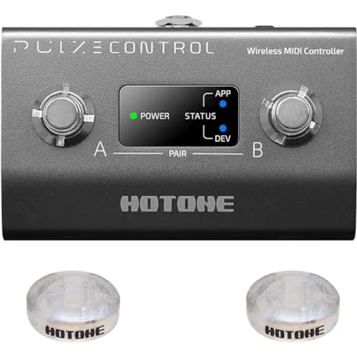 HOTONE BT MIDI Fußcontroller Pedal, 2-Tasten Wireless Controller mit Bluetooth und wiederaufladbarem Akku, bis zu 12 Stunden Laufzeit