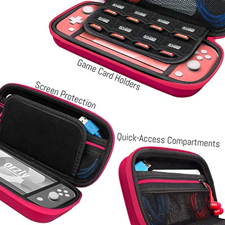 Orzly Tragetasche für Nintendo Switch Lite (2019), Hartschalen Schutzhülle mit Innentasche für Zubehör, rosa – Bild 4