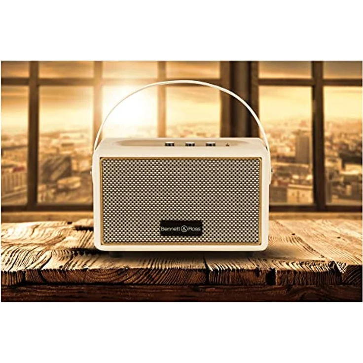Bennett & Ross BB-820CW Blackmore Junior Version 2020 - Retro Bluetooth Lautsprecher in Lederoptik mit 5200 mAh Akku - Vintage Speaker mit 20W - MicroSD-Eingang mit MP3-Player - Aux-in - Weiß – Bild 2