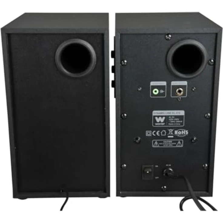 Woxter Dynamic Line 410 Black - 2.0 Stereo-Lautsprecher (mit 150W Leistung angetrieben, Holz, 4, Woofer, 2 Hochtöner, 3,5 mm, RCA, Bassreflex-Control (Lautstärke, Höhen, Bass), Farbe schwarz – Bild 9