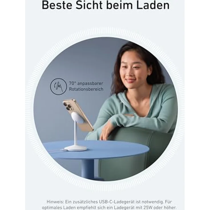 Anker MagGo Wireless Charger (15W), kabelloses Ladegerät mit integriertem Ständer und 360° Drehmechanismus, Weiss – Bild 6