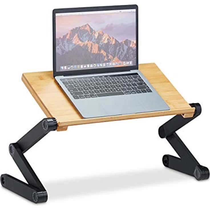 Relaxdays Laptop Ständer Bambus Aluminium, 15 Zoll Laptoptisch höhenverstellbar, natur – Bild 1