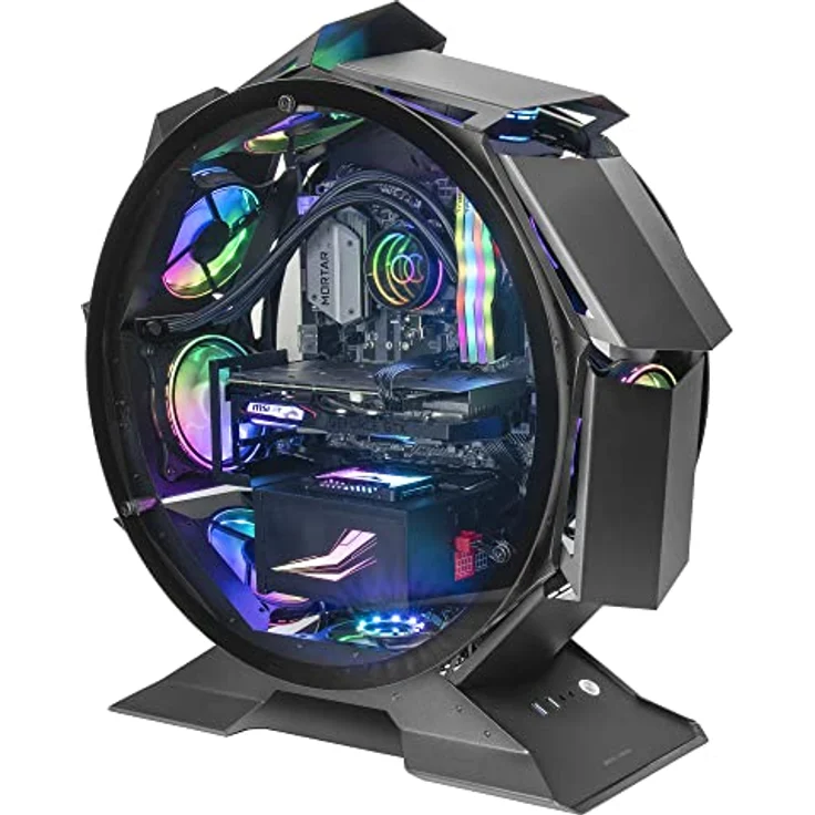 MarsGaming MCORB Schwarz, Micro-ATX XL Gaming PC-Gehäuse, Custom Rundes Design, Gehärtetes Doppelglas – Bild 1