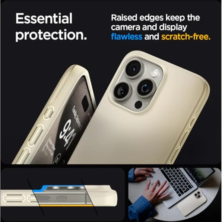 Spigen Thin Fit Hülle Kompatibel mit iPhone 15 Pro - Mute Beige - Matte Oberfläche, Flexibilität und maßgeschneidert – Bild 5