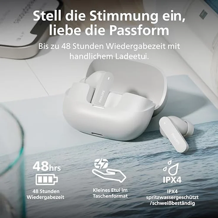 Philips TAT3000WT/00, Wireless Kopfhörer mit Active Noise Cancelling (ANC), Google Assistant, Siri, Bluetooth, Weiß – Bild 3