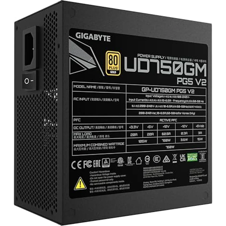 Gigabyte GP-UD750GM PG5 V2, ATX3.1 Netzteil mit 750W, effiziente Stromversorgung, Schwarz – Bild 6