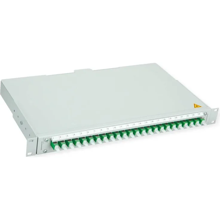 Telegärtner BASIS V LWL-Panel, 24x E2000 Kupplungen, OS2 grün APC, mit Pigtails
