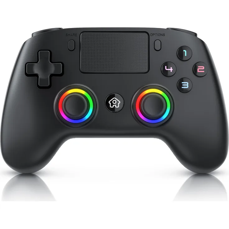 CSL Wireless Gamepad für PS4 & PC, kabellos mit Dual Vibration, Touchpad, 3,5 mm Klinke, RGB-Beleuchtung, 13 Tasten