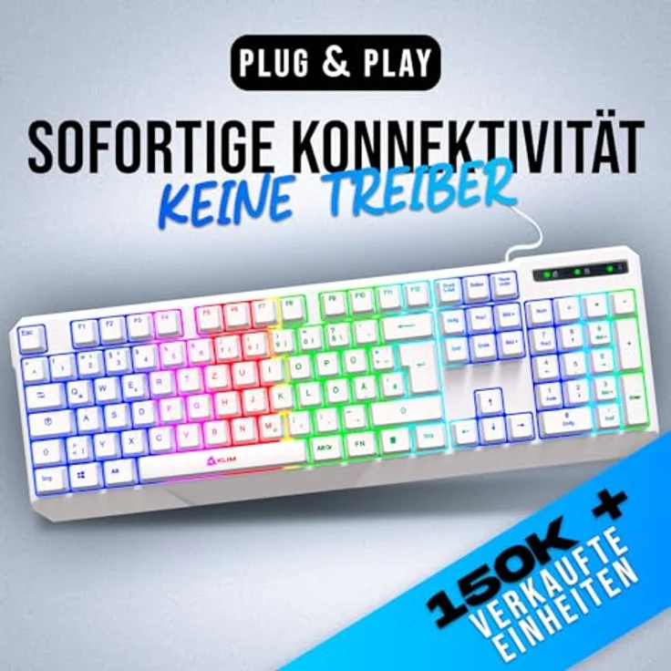 KLIM Chroma Gaming Tastatur QWERTZ DEUTSCH mit Kabel USB Weiß + Langlebig, Ergonomisch, Wasserdicht, Leise, RGB - PC Mac Xbox One X PS4 – Bild 2