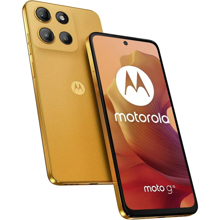 Motorola Moto G15 Smartphone, 128 GB Speicherplatz, 50 MP Kamera, Full-HD+ Display, veganem Kunstleder, wasserabweisend, Corning Gorilla Glass 3