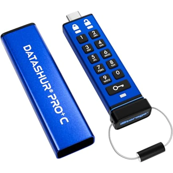 iStorage datAshur PRO+ Type C (128 GB, USB C), USB Stick, Blau – Bild 1