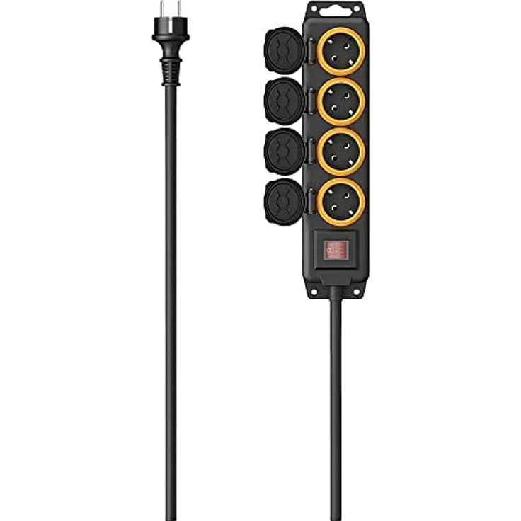 Hama Steckdosenleiste, 4-fach, für außen, Schalter, 2m (IP44, Gartensteckdose, Aussensteckdose wasserdicht, Steckdosen Abdeckung, Mehrfachsteckdose, mit Berührungsschutz, 45°) schwarz – Bild 2