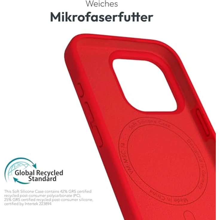 Vonmählen Soft Silicone Case für Apple iPhone 16 Pro, Smartphone Hülle aus recycelten Rohstoffen, Rot – Bild 7