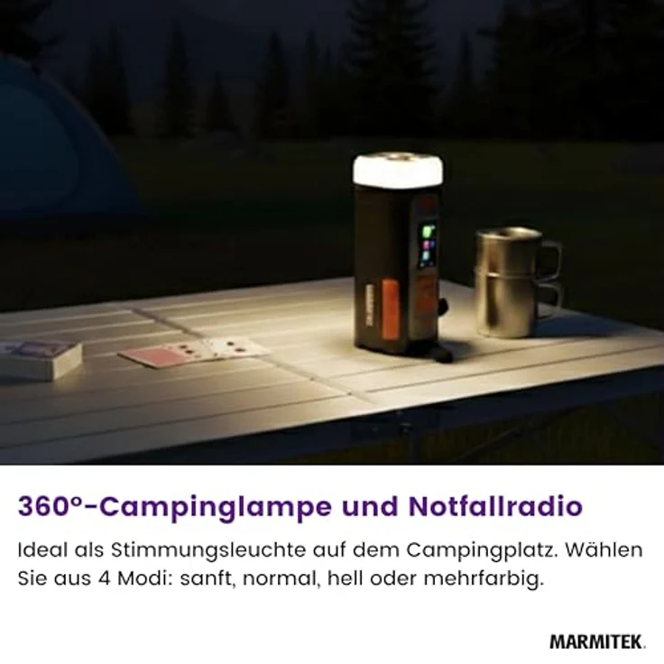 Marmitek RESQ 200, DAB+/FM Radio mit Bluetooth, 4500mAh Akku, Solarpanel, 360° Campinglampe, Schwarz – Bild 2