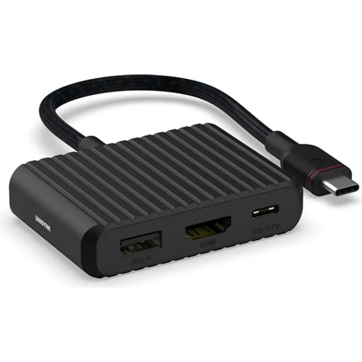 Unisynk 3 Port USB-C Hub V2, 4K 60Hz, 100W, HDMI, Schwarz