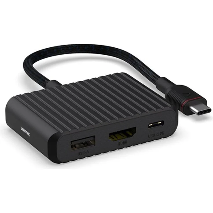 Unisynk 3 Port USB-C Hub V2, 4K 60Hz, 100W, HDMI, Schwarz