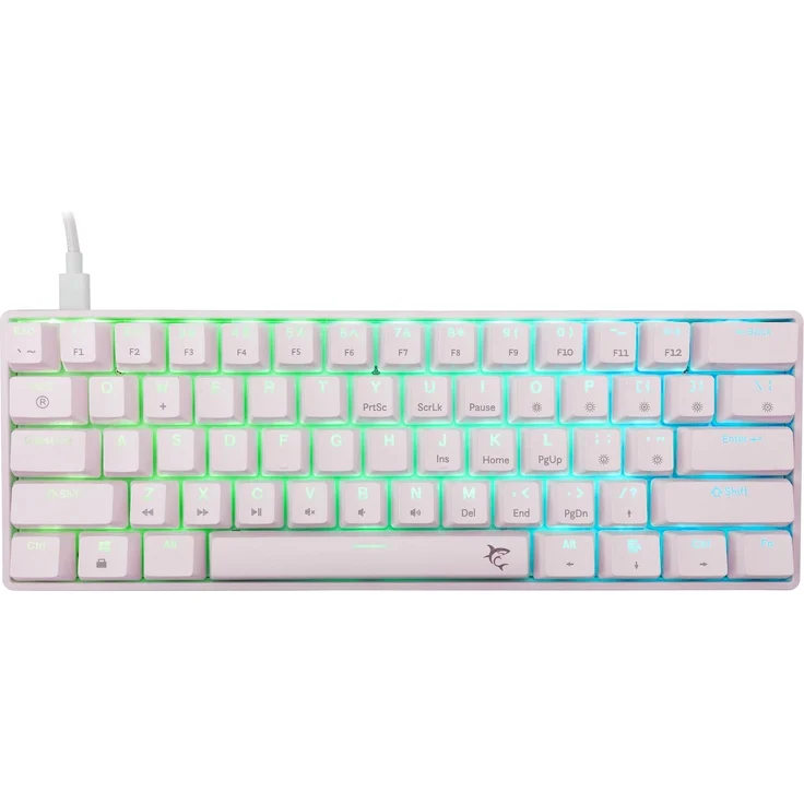 White Shark SHINOBI-2, Mechanische Gaming-Tastatur mit Blue Switches, RGB-Beleuchtung, Kabelgebunden, Weiss, 61 Tasten