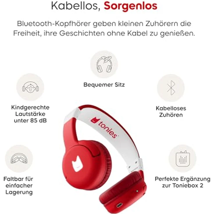 tonies Lauscher Revision Kinder-Kopfhörer, Bluetooth und NFC, kabelloses Hören bis zu 40 Stunden, mit LED-Lichtern – Bild 3
