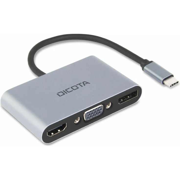 DICOTA USB-C Portable 5-in1 Docking Station 4K HDMI/DP PD, Aluminiumgehäuse, silber