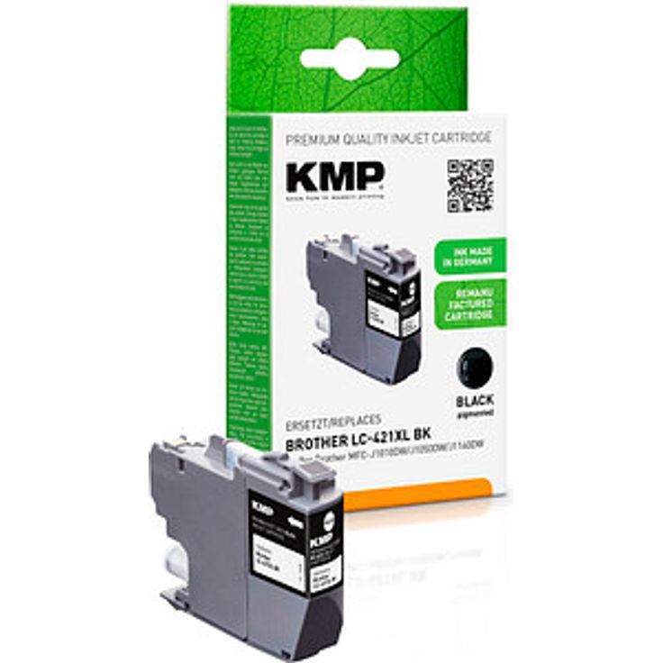 KMP schwarz Druckerpatrone kompatibel zu Brother LC-421XLBK, Refill mit 14 ml Füllmenge, Druckleistung bis 500 Seiten