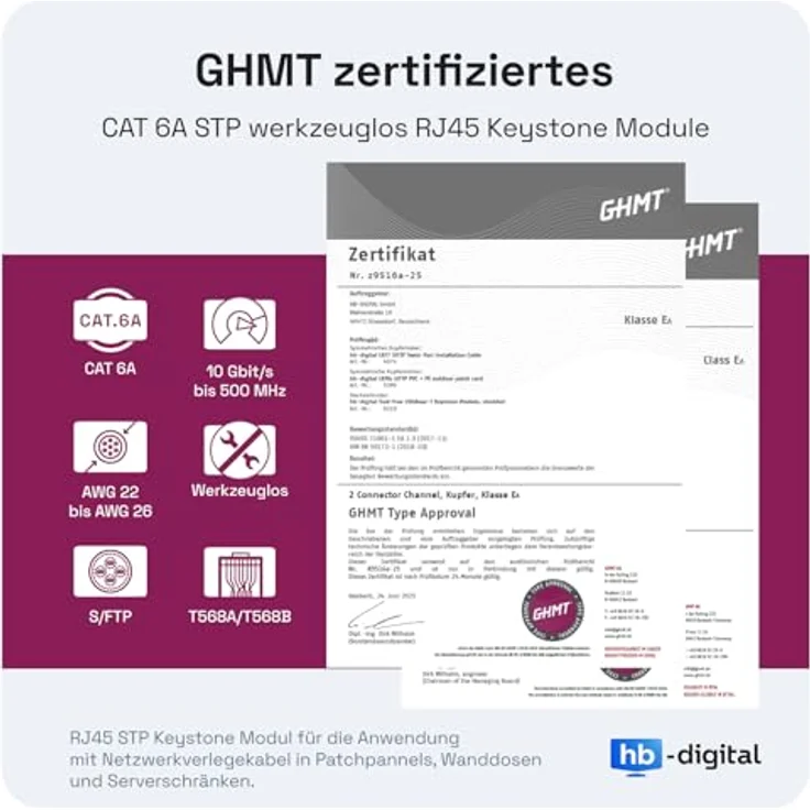 SET 2x RJ45 Keystone, werkzeuglos, zertifiziert, CAT 6a – Bild 3
