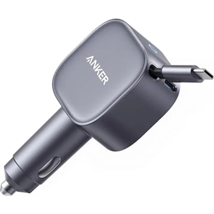 Anker USB-C Kfz-Ladegerät 75W Max, ultra-kompaktes Schnellladegerät mit einziehbarem Kabel für iPhone 16/15, MacBook Pro/Air, iPad und Galaxy, schwarz – Bild 1