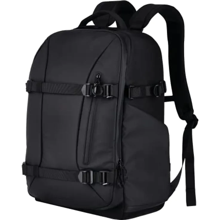 Rollei Fotoliner Ocean Pro: Großer Kamerarucksack in Schwarz aus 49 recycleten PET-Flaschen, Handgepäck-geeignet, inkl. Laptop-Fach, versetzbare Trennwände