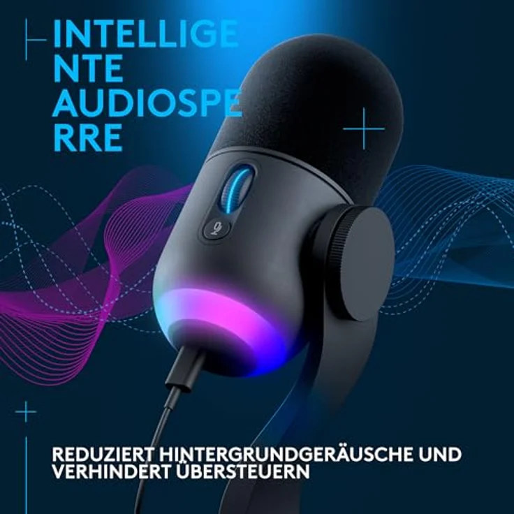 Logitech G Yeticaster GX Dynamic Supercardioid Gaming-Mikrofon mit Schwenkarm, RGB-Beleuchtung und LIGHTSYNC, USB-Mikrofon im Broadcast-Stil für PC und Mac, für Aufnahmen und Streaming - Schwarz – Bild 4