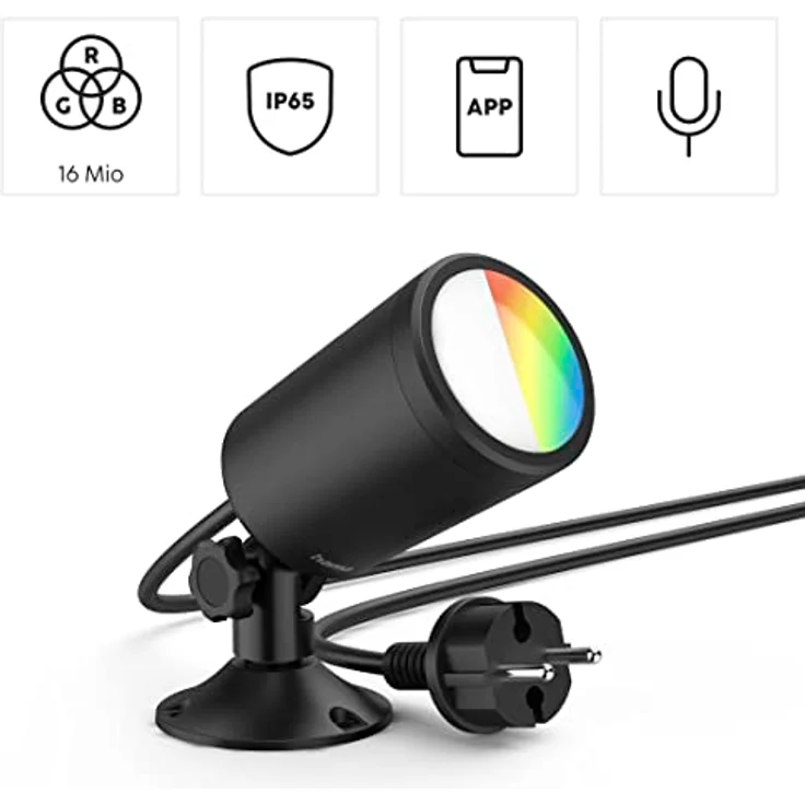 Hama Gartenlampe (LED Gartenstrahler mit Erdspieß, Außenleuchte IP65 wasserdicht, RGBW für farbige Gartenbeleuchtung + Farbwechsel, dimmbare Gartenleuchte schwenkbar, mit App, 7 W) schwarz – Bild 4