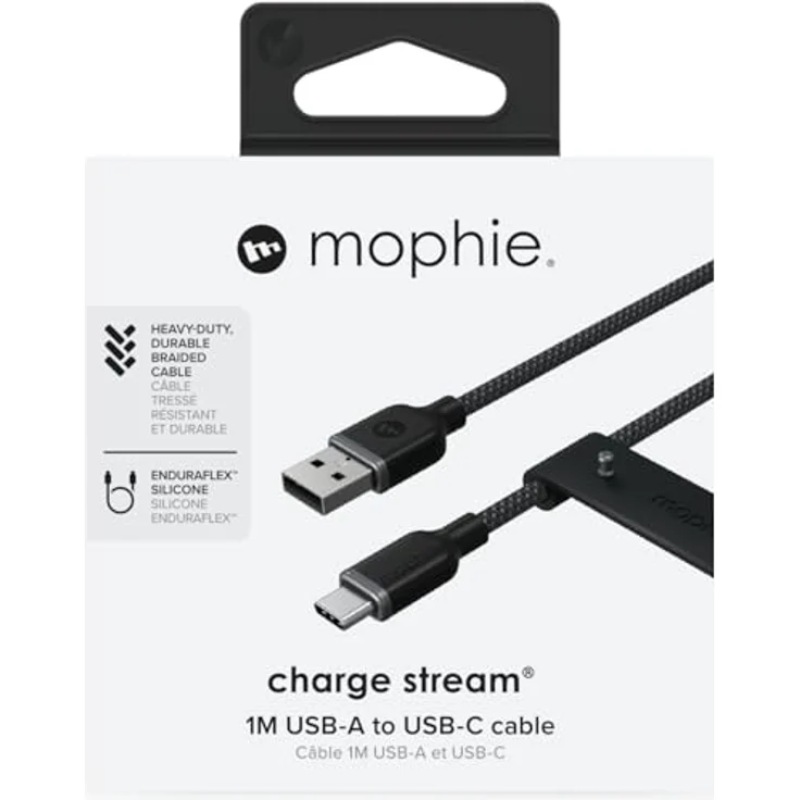 ZAGG mophie Charge Stream USB-A auf USB-C, Schnellladekabel 15W, 1m, strapazierfähiges Enduraflex Silikon, Schwarz – Bild 2