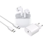 Cazy Kabellose Ohrhörer mit Active Noise Cancelling + 20W USB-C-Ladegerät + USB-C zu USB-C Kabel - Weiß