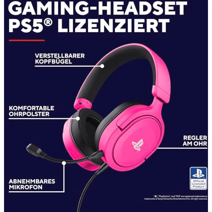 Trust Gaming Headset GXT 498P Forta Offiziell Lizenziert für Playstation 5, PS4 / PS5 Headset, 50mm-Treiber, 3D Audio, Abnehmbares Mikrofon, Verstellbare Over-Ear Kopfhörer, Rosa – Bild 2