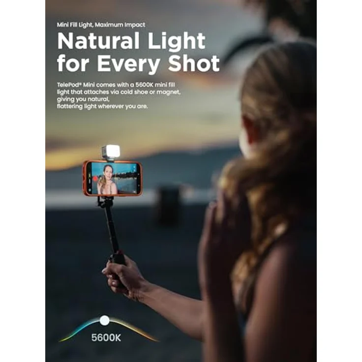 Joby TelePod TP02 Mini Selfie Stick Stativ mit Teleskopstange bis 37,5 cm, 5600K-Fülllicht und Funkfernbedienung – Bild 5