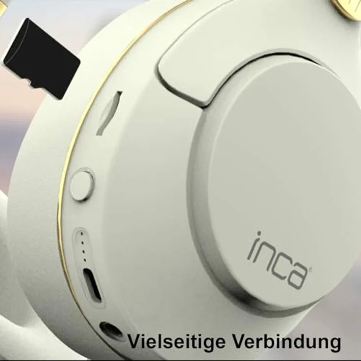 İnca IBK-503, Bluetooth Over-Ear Kopfhörer mit Mikrofon, 12 Stunden Akkulaufzeit, AUX & SD-Kartenslot, ergonomisches Design für Musik & Gaming, Weiß – Bild 4