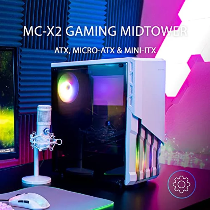 MarsGaming MC-X2 Weiß, PC Gaming ATX Gehäuse, FRGB Stahlfront, 2 Lüfter 12cm FRGB, Volles Seitenfenster – Bild 2