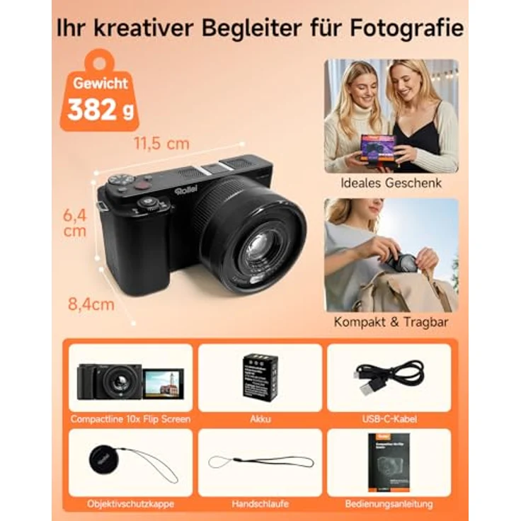 Rollei Compactline 10x, 64 MP Digitalkamera mit 4K und Flip Screen – Bild 8