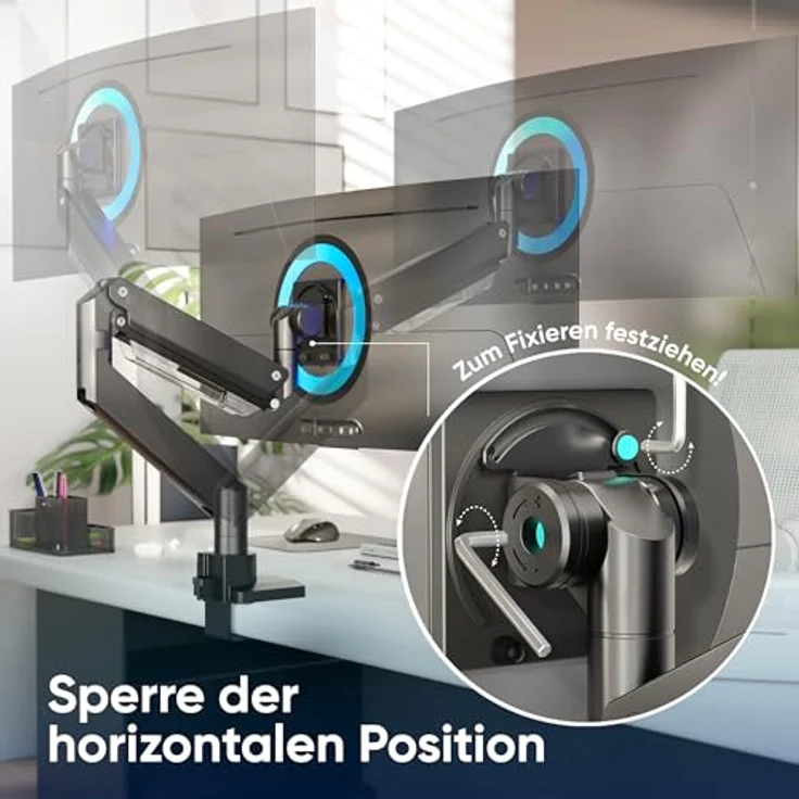 ONKRON Monitor Halterung Tisch für 17-57 Zoll Bildschirm bis zu 27 kg, Gasdruckfeder 75x75-200x200 VESA schwenkbar neigbar drehbar Schwarz G130-B – Bild 4